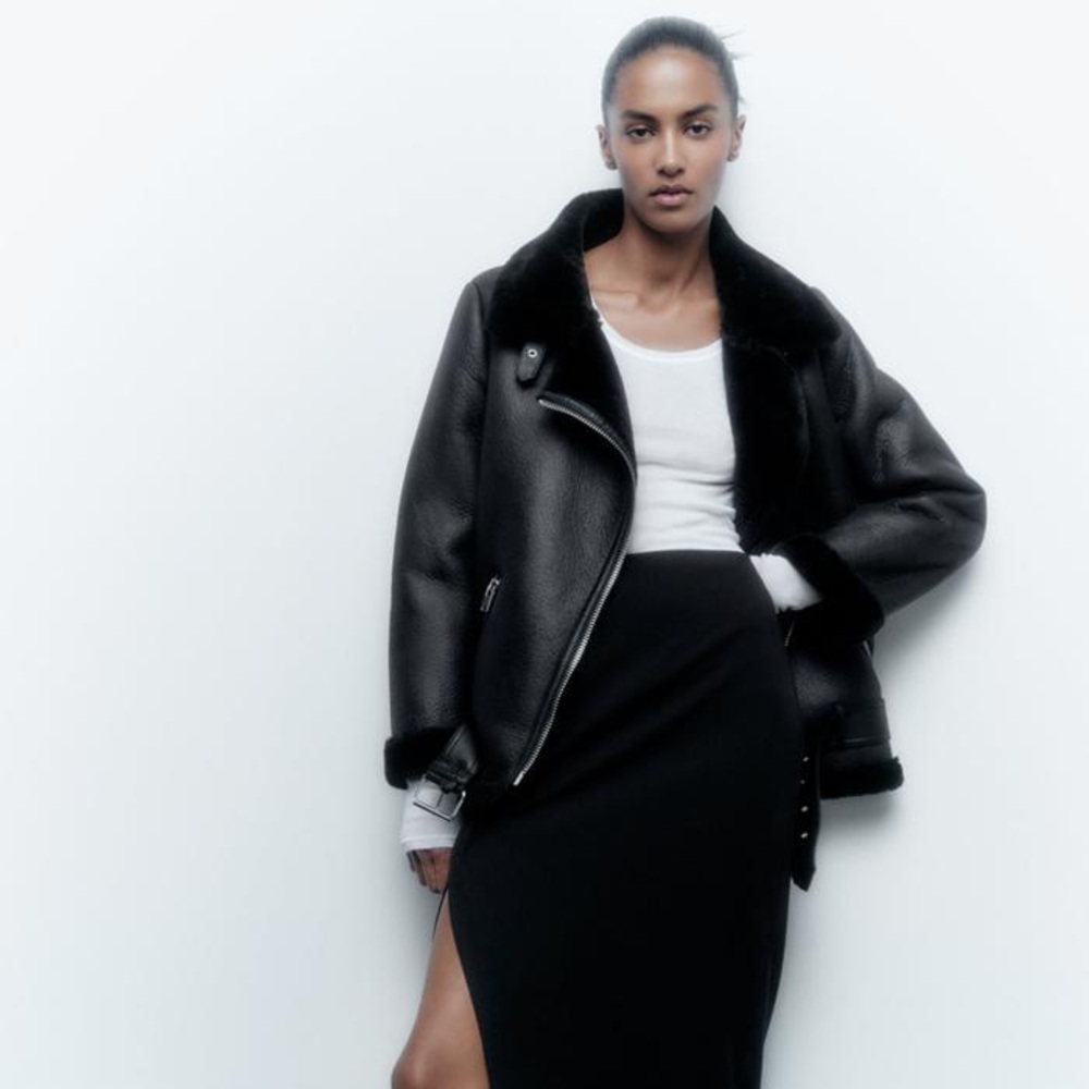 Zara Double Faced Shearling Leather Jacket